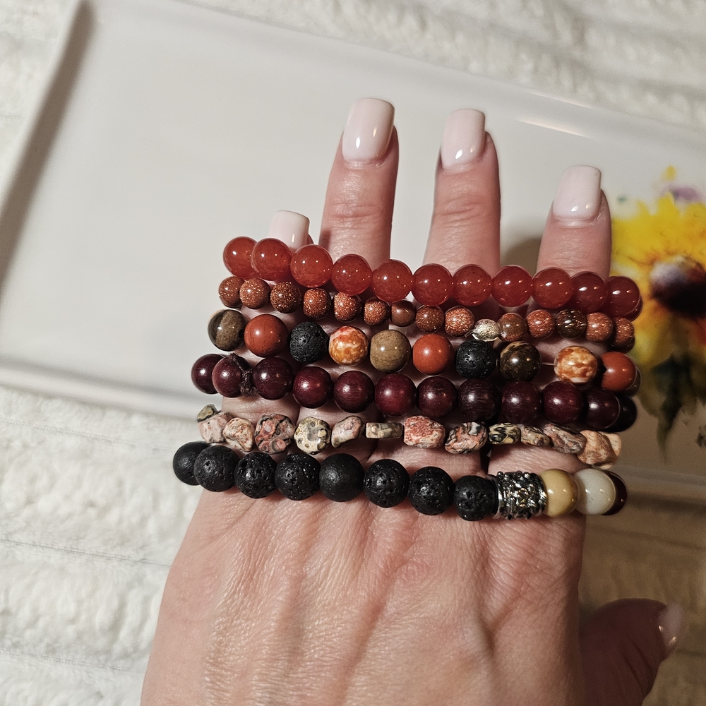Earth Tone Beaded Bracelet Set Of 6 (B15)